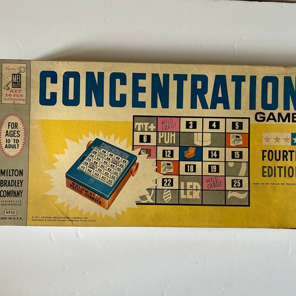 1961 Concentration Board Game Milton Bradley / vintage 1960s board games / vtg game