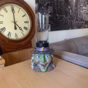 Large witch face candle lantern - vintage Halloween decor