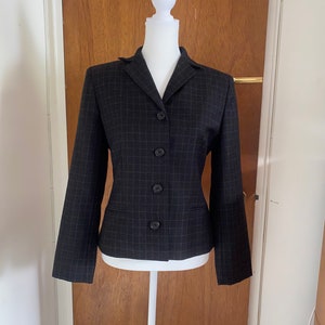 Vintage Lauren Ralph Lauren charcoal windowpane wool blazer jacket size 6P