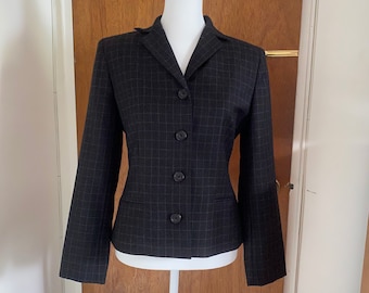Vintage Lauren Ralph Lauren charcoal windowpane wool blazer jacket size 6P