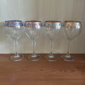 Set 4 Italian Cristalleria Fratelli Fumo Crystal Wine Glasses Goblets / Vintage Crystal Glass / Elegant Dining
