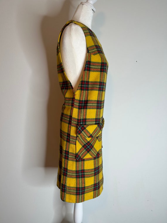 【人気商品】Classic Plaid Jumper Dress Authentic 1960s Plaid Jumper Dress / Vintage Yellow Plaid