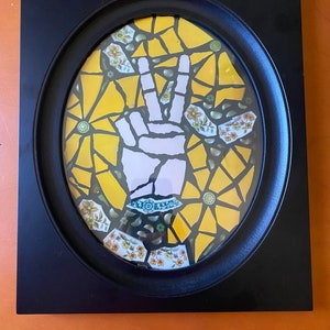 Framed 8 x 10 print of mosaic peace sign and flowers