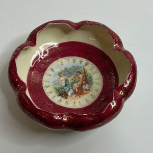 Antique Footed Dish - Imperial Crown China Vienna Austria / PH Leonard Footed Bowl / Trinket Dish / Vintage Vanity Decor / Roman god goddes
