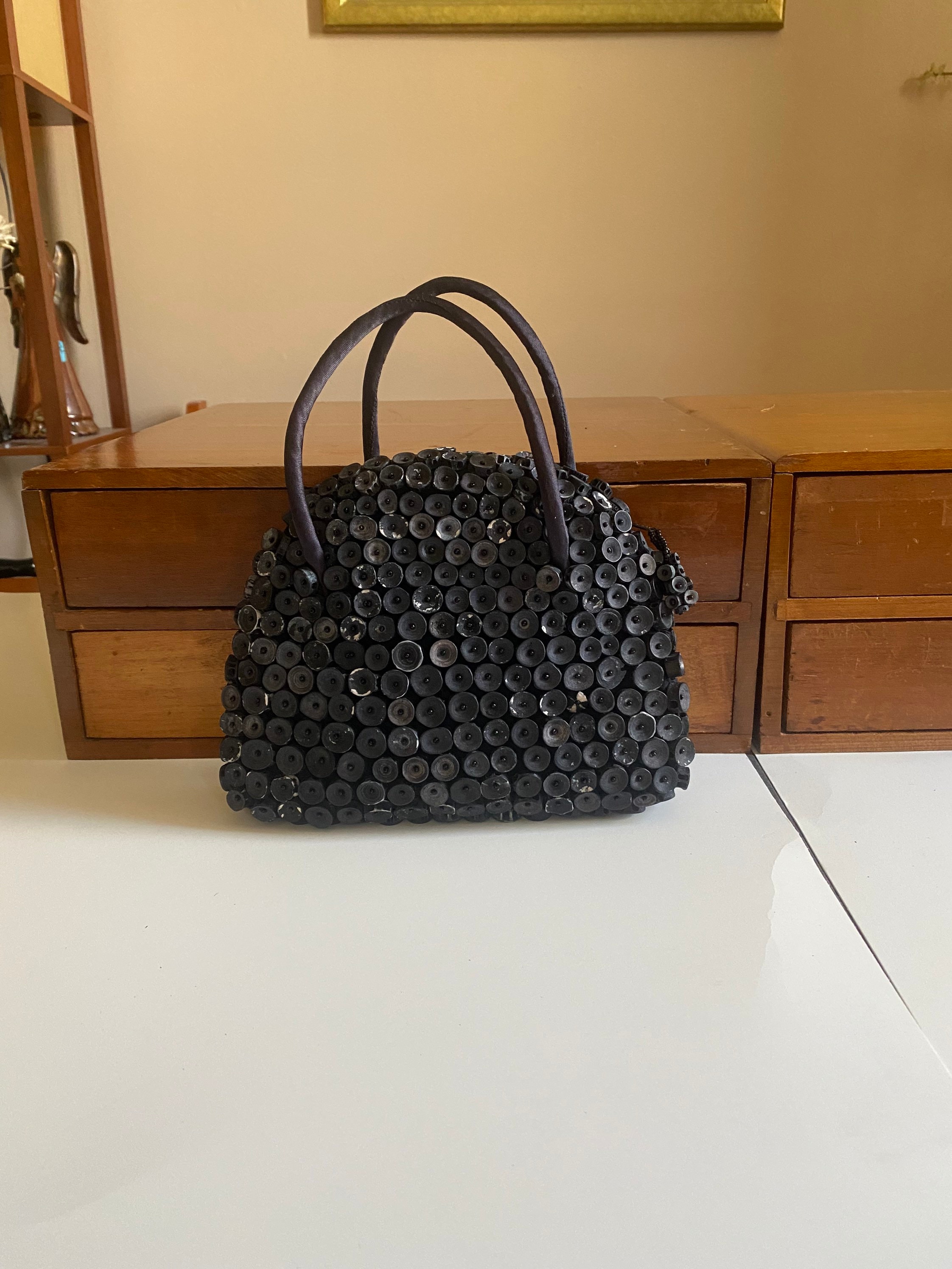 Vintage button. Beaded Pocket purse