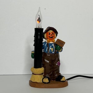 Vtg Halloween Scarecrow Candle Light Lamp  - vintage Halloween Decor Pumpkin Jack O’Lantern Spooky Fall