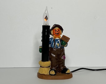 Vtg Halloween Scarecrow Candle Light Lamp  - vintage Halloween Decor Pumpkin Jack O’Lantern Spooky Fall