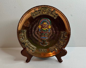 ヴィンテージ ペルー お土産プレート / 銅と真鍮 / インカの神
