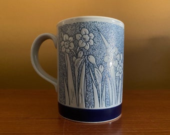 Vintage Blue Floral Ceramic Mug