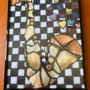 Framed print of mosaic saxophone 11 x 14