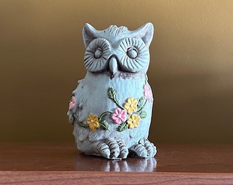 Figura de búho de hormigón Vtg / búho de jardín vintage de 5,5" / figura de búho / búho de yeso / decoración vintage del hogar / búho de piedra