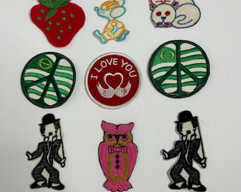 Vtg Embroidered Patch Lot of 9 / Hippie Patches / Strawberry Owl