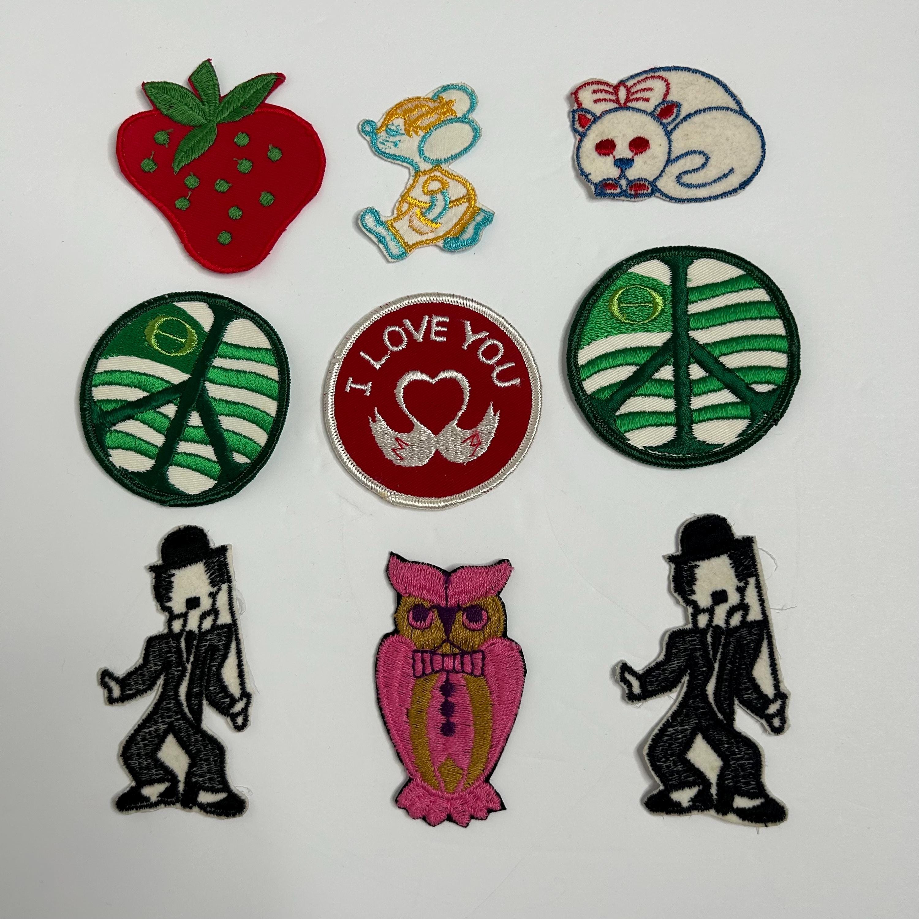 Vtg Embroidered Patch Lot of 9 / Hippie Patches / Strawberry Owl