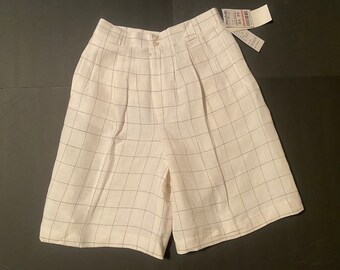 White windowpane Giorgio di Sant’Angelo  90s vintage NWT culotte shorts / linen blend Bermuda shorts / vtg culottes / 90s deadstock