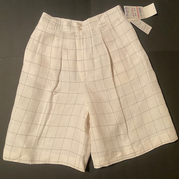 White windowpane Giorgio di Sant’Angelo  90s vintage NWT culotte shorts / linen blend Bermuda shorts / vtg culottes / 90s deadstock