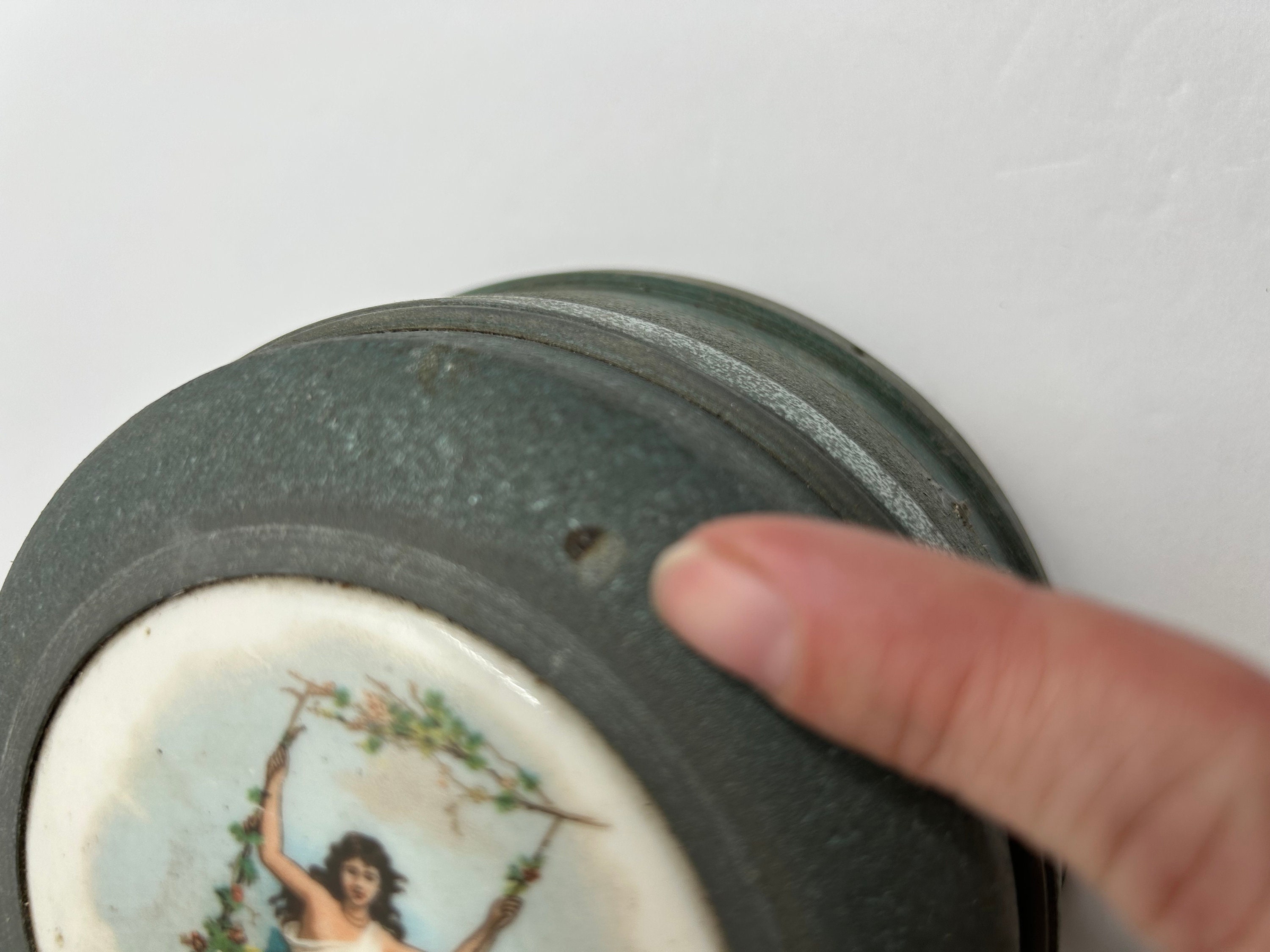 Musical Powder Box Vtg 1940s Music Box Powder Tin / Goddess on Vine Swing / Musical Powder ...