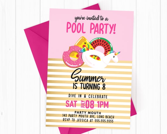 Personalized Printable Pool Party Invitation | Summer Inflatables Swimming Party Invite for Kids Il_570xn