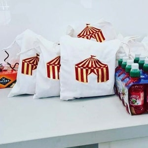 Party Bags Personalised  - Circus Theme  Greatest Showman. Great for parties, sleepovers, or as a treat or gift bag. Reusable