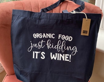 Comprar Tote Bag Idea de regalo. Divertido gráfico 'su único vino' Algodón orgánico azul marino. Tal vez llenarse de vino para un regalo descarado :)