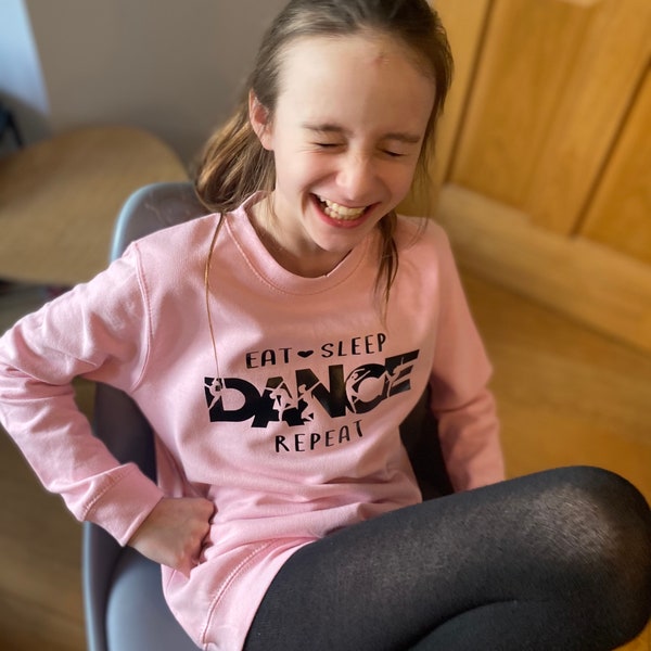 Dance Sweatshirt. In sizes 3-13 years. Dancewear for  keeping warm on way to studio, whilst limbering up. Maybe out with friends