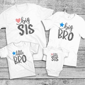 Matching Sibling set  T-shirts. Personalised sibling clothes.  New baby brother sister. Little Big Middle, Brother Sister.