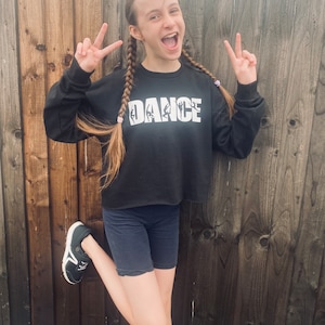 Perfect Gift for Young Dancers Crop Dance Sweatshirt in Black & Sports Grey, Sizes 5-13 yrs. Cozy Stylish Dance Top, Warm-Up and Casual Wear