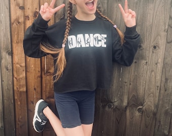 Perfect Gift for Young Dancers Crop Dance Sweatshirt in Black & Sports Grey, Sizes 5-13 yrs. Cozy Stylish Dance Top, Warm-Up and Casual Wear
