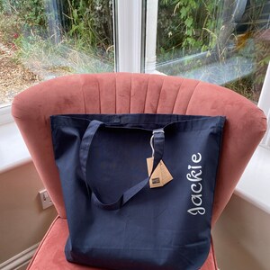 Personalised Premium Organic Cotton Maxi Tote bag. Silver Font. Free uk delivery