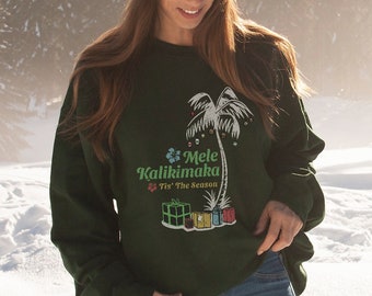 Mele Kalikimaka Christmas Sweater - Hawaiian Merry Christmas Womens Christmas Sweatshirt - Cute Oversized Christmas