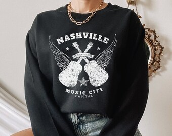 Nashville Music City Sweatshirt: Guitar Graphic, Girls Trip Tee