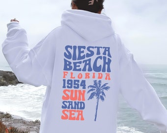 Siesta Beach hoodie, Surf hoodie (back design only) Palm Beach hoodie, Ocean Beach hoodie, trendy sweatshirt, y2k hoodie, y2k clothing