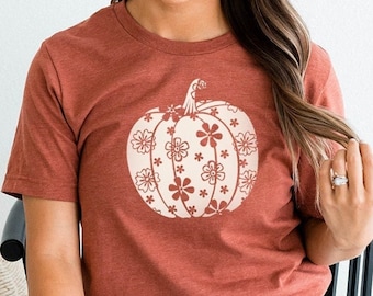 Cute Floral Pumpkin Shirt, Pumpkin shirt, Floral Pumpkin, Autumn Shirt, Fall Shirt for Woman, Floral Fall Shirt, Fall Shirt, Graphic Tee