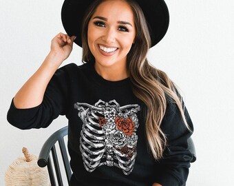Floral Skull Sweatshirt: Spooky Season Unisex Fall Fashion