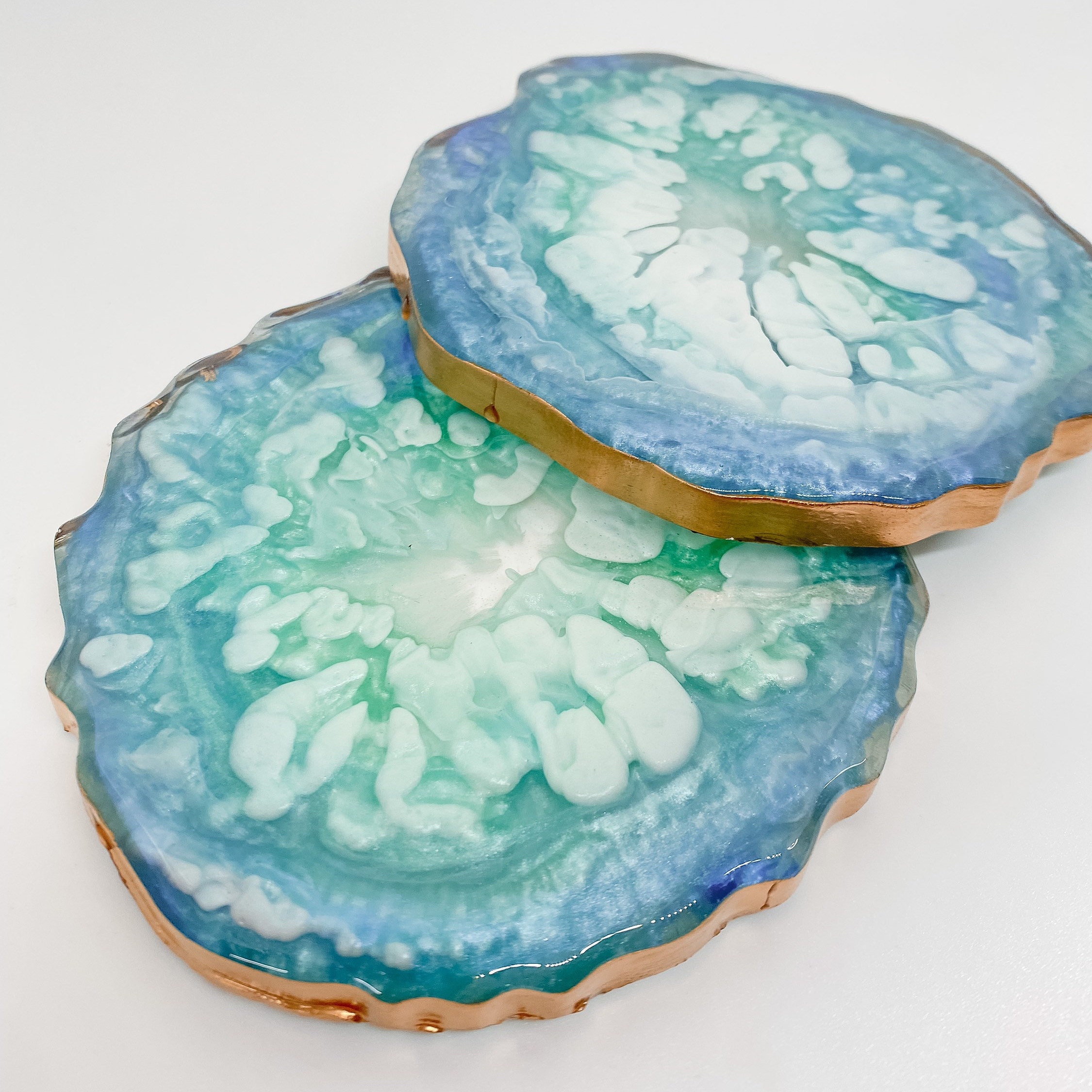 Set of 2 Resin Geode Coasters with Gold Painted Edge Home Etsy