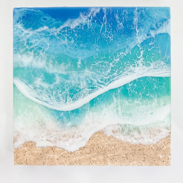 CUSTOM ORDER Beach Painting, Resin Ocean Art, Washing Waves, Home Decor, Abstract Art, Wall Art