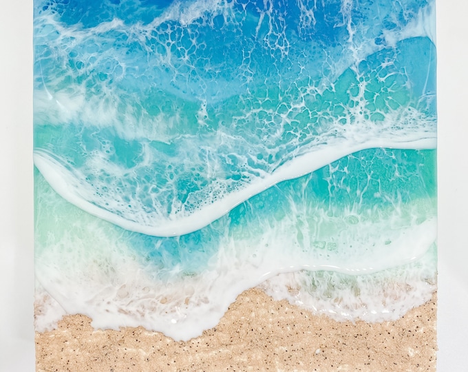 Custom Resin Beach Painting: Abstract Ocean Waves Wall Art