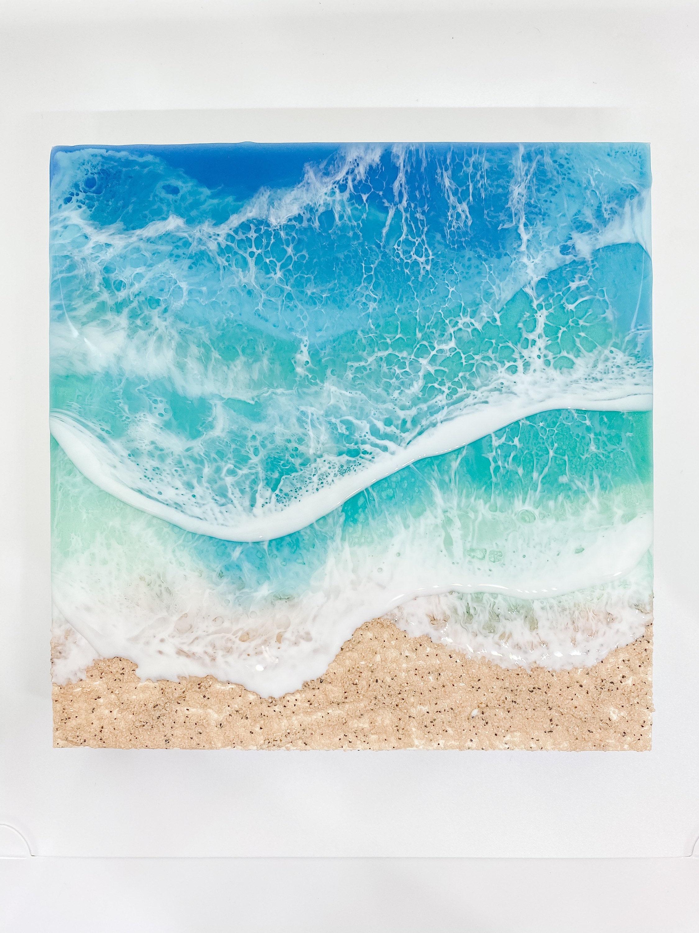 Custom Resin Beach Painting: Abstract Ocean Waves Wall Art