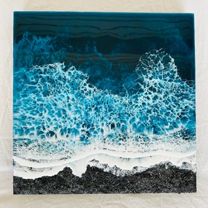 Black Memorial Beach Painting with Ashes, Resin Ocean Art, Pet Memorial, Custom Order
