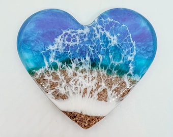 Memorial Heart with Ashes, Resin Ocean Art, Pet Memorial, Memorial Art, Custom Order