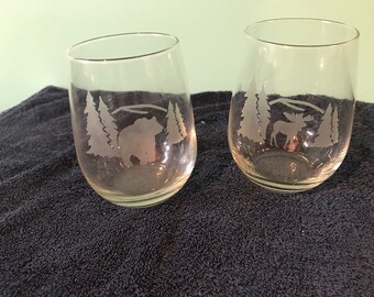 Free Personalization Design 5 Elk Stemless Wine Glass Wildlife Personalized Gift