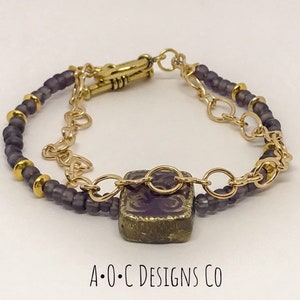 Czech glass beaded and gold chain bracelet