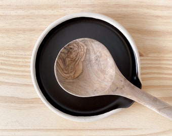 Handmade Ceramic Spoon Rest - Satin Espresso Black