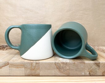 Handmade Ceramic Mug - Forest Teal Angle Dip