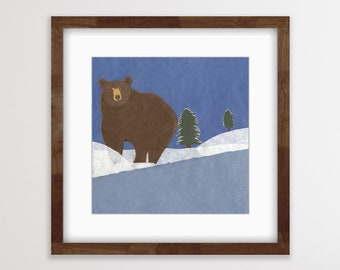Snow Bear- Matted & Framed Giclee Prints from Hand Cut Paper Collage Original Design  (Various Sizes)