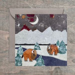 Cartões de arte 4x4" com saudações emolduradas — Teton Crescent Moon Bison e Western Wildlife