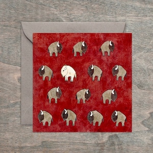 Cartes artistiques et autocollants en vinyle encadrés par Buffalo blanc 4 x 4 po. Hommage aux valeurs aberrantes et aux bisons