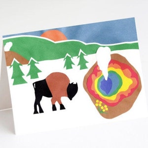 Winter Yellowstone Buffalo & Geiser Horizontale Kunstkaart (BLANK BINNEN)