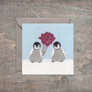 Framable groeten - Penguin Love Square 4 x 4" kunstkaart