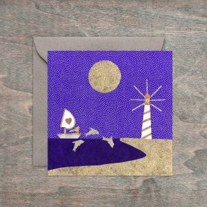 Cartes de voeux encadrées : marinière, phare et dauphins et cartes nautiques 10 x 10 cm