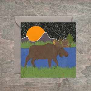 Framable Grüße — Vollmond Mond Elch & Waldkreaturen 4x4 "Kunstkarten